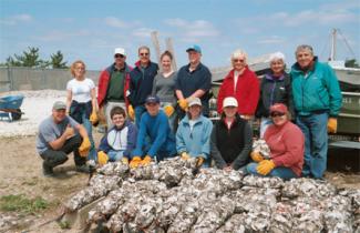 Voluteers created hundreds of shell bags used for oyster larvae settlements and oyster bed construction.