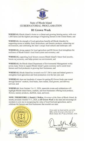 RI Grown Week Governor's Proclamation