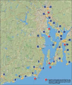 map highlighting boat ramps in rhode island