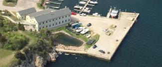 view from above of Ft Wetherill buildings and dock