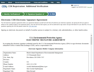 Electronic CDX Electronic Signature Agreement screen shot