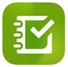 white checkmark and notebook on green background