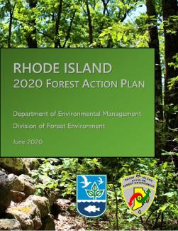 Rhode Island 2020 Forest Action Plan sign in a forest