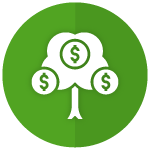dollar signs on white tree on green background