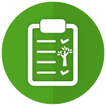 white outlined clipboard on green background