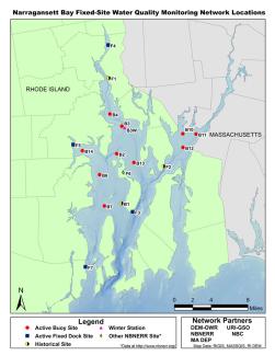 Narragansett Bay Fixed-site Water Quality Monitoring location map