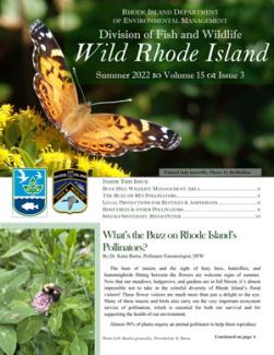 Wild RI Journal Cover, Monarch Butterfly sits on yellow flower