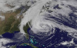 Image Hurricane Sandy over Rhode Island taken by satellite