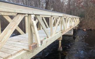A rebuilt bridge over Arcadia's Roaring Brook 
