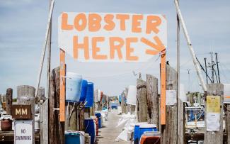 Dock UU at the Port of Galilee with a large sign that says, "Lobster Here"