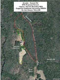 Aerial map showing the area of a forest health cut at Arcadia Managment Area