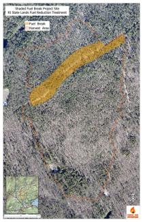 Aerial map showing the area of a forest health cut at George Washington Managment Area