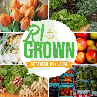 Ri Grown logo over a photo array of local food 