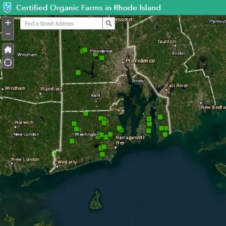 Map of organic farms in Rhode Island