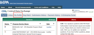 Screenshot of webscreen in EPA's CDX program