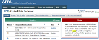 Screenshot of webscreen in EPA's CDX program