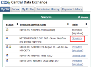 Screenshot of webscreen in EPA's CDX program