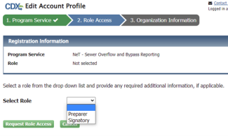 Screenshot of webscreen in EPA's CDX program