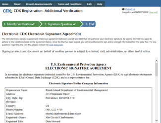 Screenshot of webscreen in EPA's CDX program