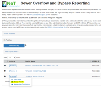 Screen shot from USEPA's CDX system for guidance