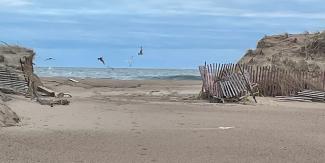 Damage to the dunes at Misquamicut State Beach in Westerly that occurred in spring 2024