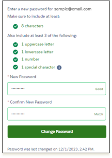 Screenshot of portal password screen