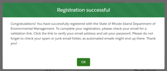 Screenshot of registration portal