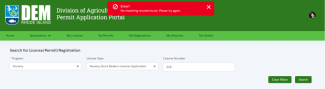 Screenshot of an error message