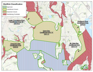 Map of shellfish harvesting closures and openings