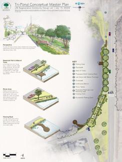 drawing of a proposed park showing the plants and trees incorporated into the landscape