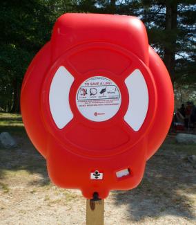 Red life ring safety equipment at Lincoln Woods State Park