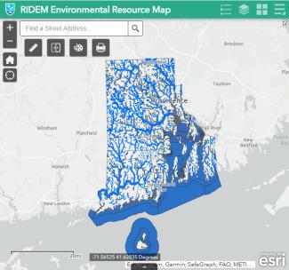 Screenshot of an interactive map showing watershed boundaries