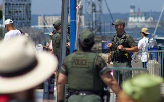 RI Environmental Police Officers patrol Fort Adams State Park during the Newport Folk Festival
