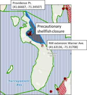 Map of closed shellfish harvesting area 