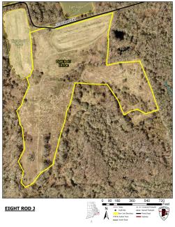 Aerial Map of proposed burn area at Eight Rod Management Area in Tiverton.