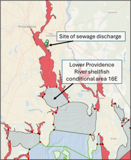 Map of closed shellfish harvest area