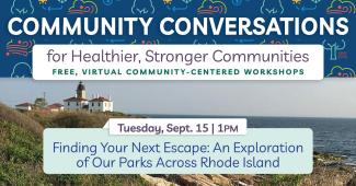 Beavertail Lighthouse with details of an upcoming community conversation webinar