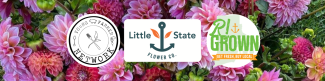 Header image with colorful flowers and logos for Young Farmers Network, Little State Flowers, and RI Grown